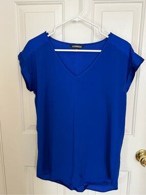 Express Women’s V-Neck Blouse in Cobalt Blue